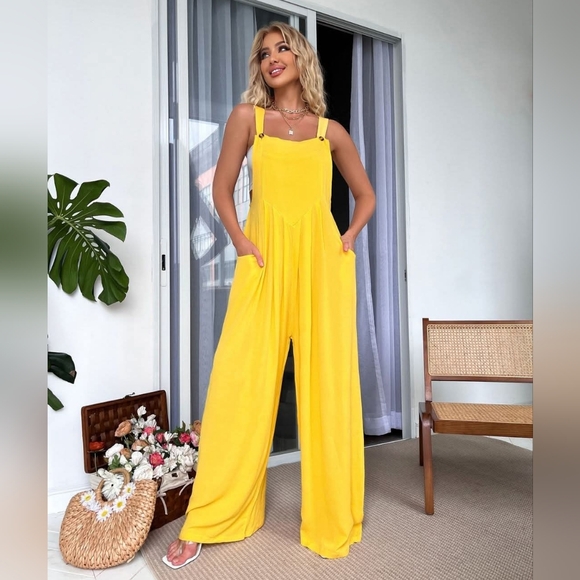 chicme Pants - Chicme Yellow Jumpsuit with Button Straps XXL
